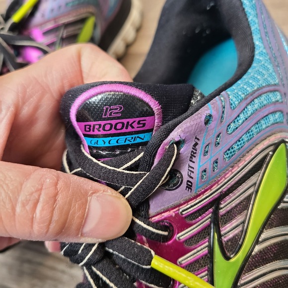 BROOKS‎ 'Glycerin 12' Womens Sz 7 Blue Pink Running Shoes Super DNA 3D Fit Print - Picture 5 of 14